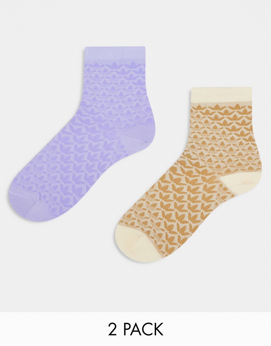 adidas Originals AOP Trefoil 2-pack socks in lilac and sand-Multi