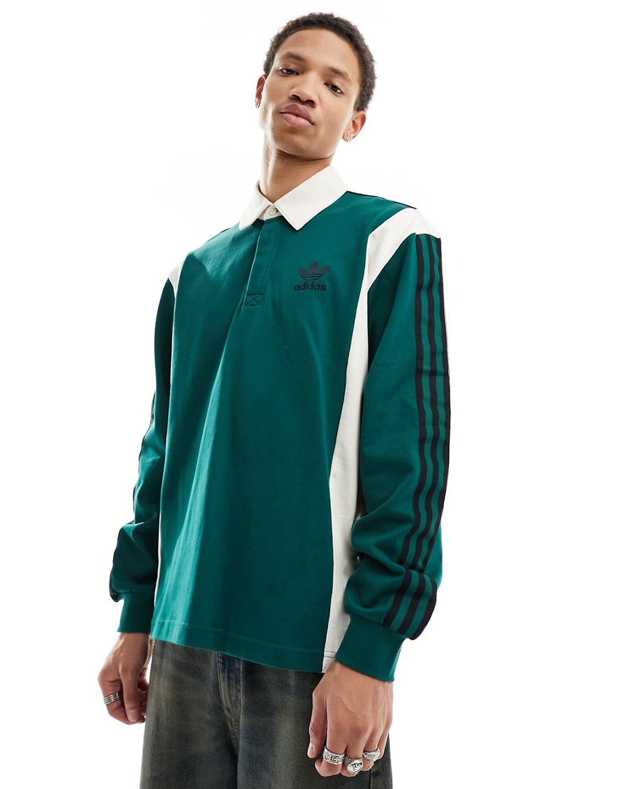 adidas Originals archive rugby shirt in green and off white
