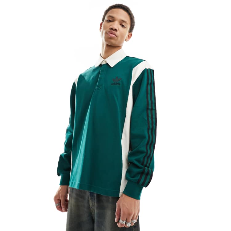 adidas Originals archive rugby shirt in green and off white ASOS