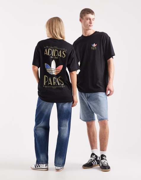 adidas Originals art deco Paris trefoil logo t-shirt in black