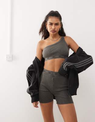 [adidas Originals] adidas Originals asymmetric bra in washed black rib L BLACK