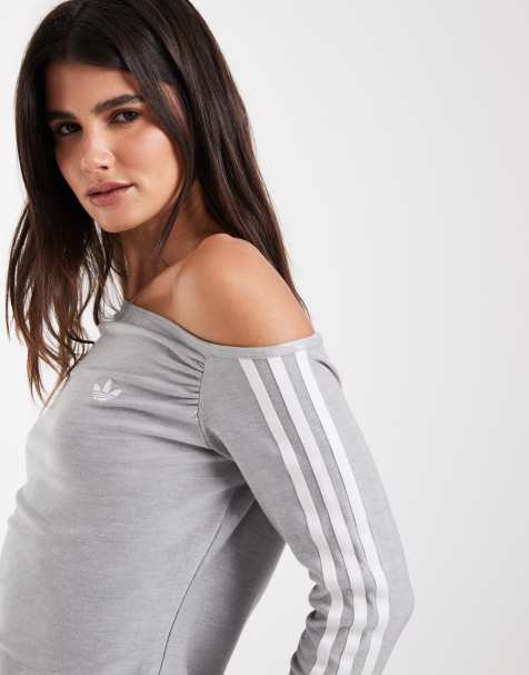 adidas Originals asymmetric long sleeve top in grey marl - view 1