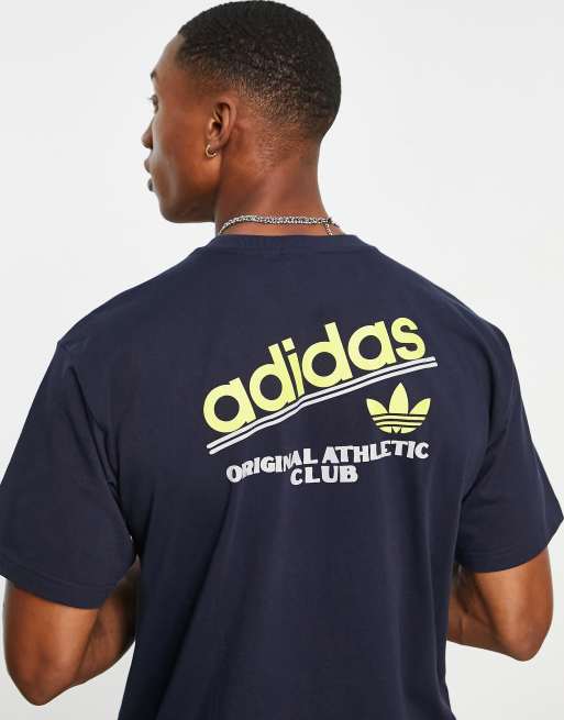 adidas Originals – Athletic Club – Granatowy T-shirt z nadrukiem z logo na plecach