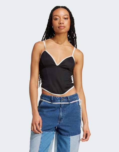 adidas Originals – Atlanta – Korsett-Top in Schwarz mit Paspelierung - view 1