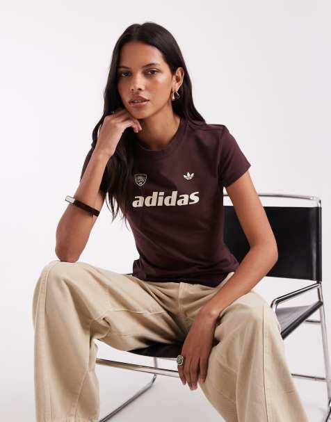 adidas Originals baby tee con logo marrone e giallo - view 1