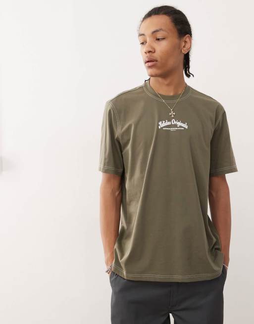 adidas Originals back graphic t shirt in khaki ASOS