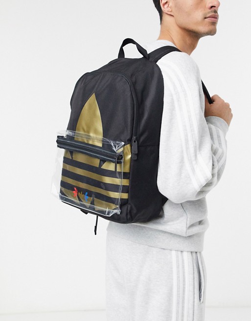 adidas Originals backpack with trefoil and vinyl pocket in black