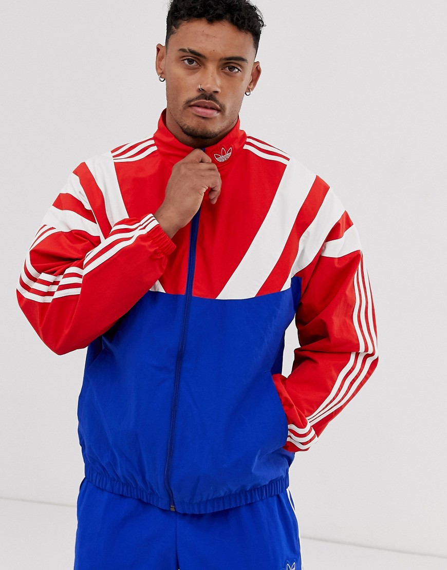 adidas Originals Balanta track jacket with 3 stripes and panelling in red