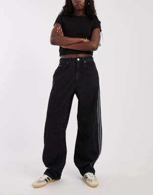 Adidas Originals Barrel Leg Denim Jeans In Black