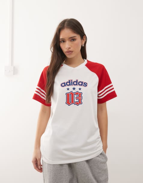 adidas Originals baseball jersey in white and red - view 1