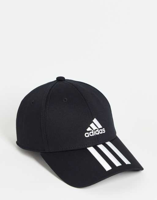 adidas Originals – Baseballkappe aus Twill in Schwarz und Weiß mit den 3 Streifen