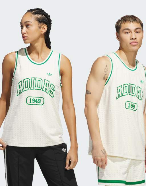 adidas Originals - Basketbalhemd in ivoorwit en groen