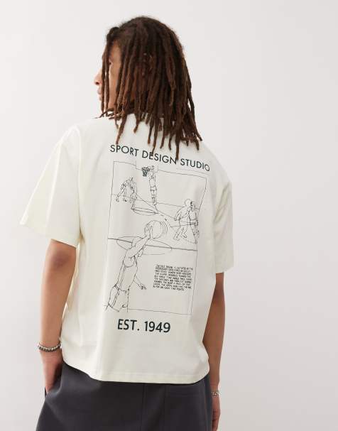 adidas Originals – Basketball – Gräddvit t-shirt med tryck - view 1