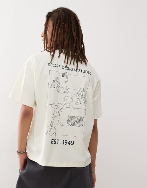 adidas Originals – Basketball – Kremowy T-shirt z nadrukiem