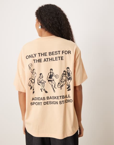 adidas Originals Basketball t-shirt with back graphic in peach - view 1