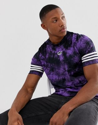 Adidas Originals – Batikmönstrad t-shirt med ränder och logga mitt på-Lila