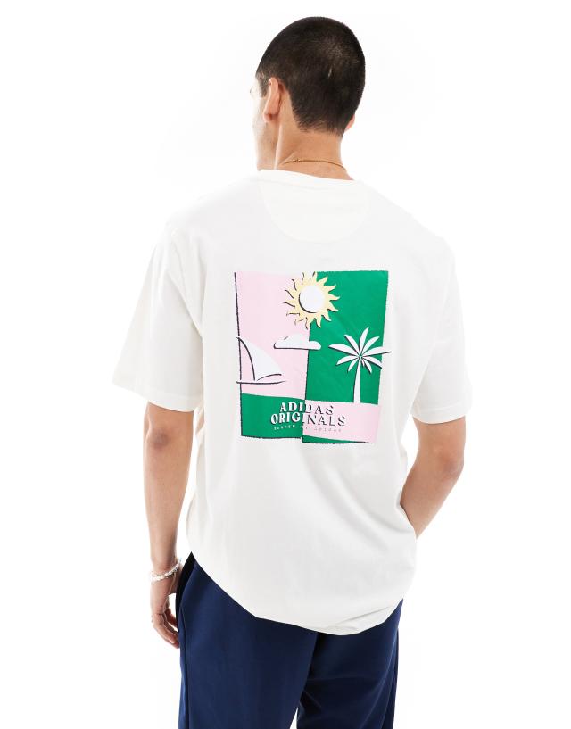 adidas Originals - beach back print t-shirt in off white