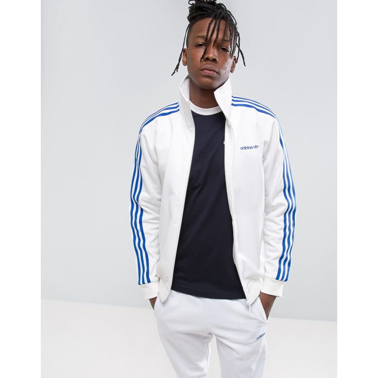 Veste adidas blanche et on sale bleu