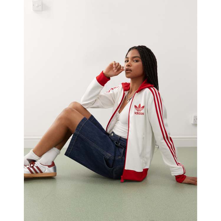 adidas Originals Beckenbauer track top in white and red | ASOS
