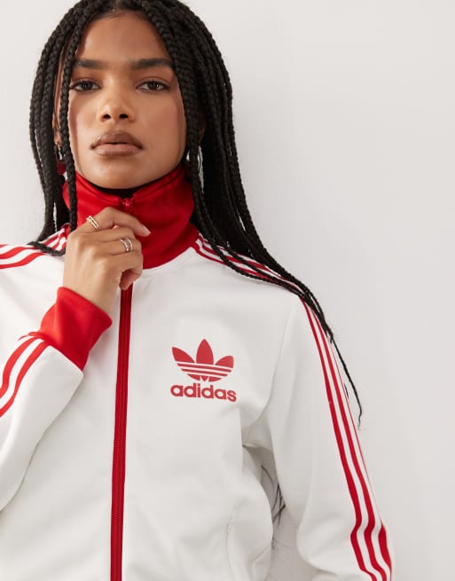 adidas Originals Beckenbauer track top in white and red ASOS