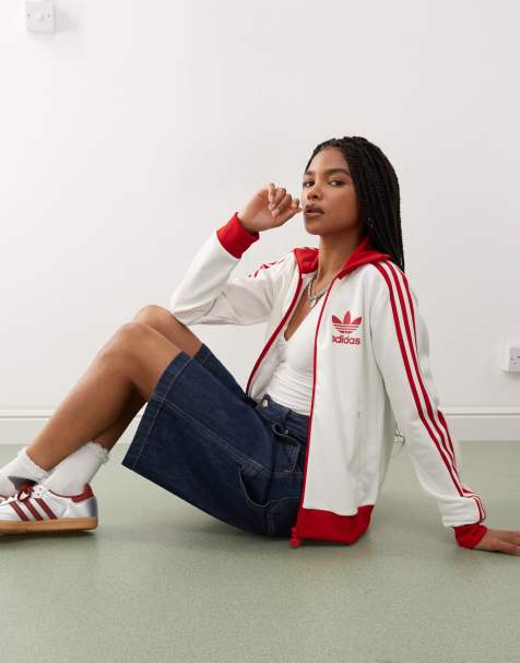 adidas Originals Beckenbauer track top in white / better scarlet - view 1