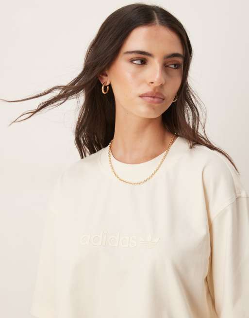 adidas Originals – Beige t-shirt i oversize med linjär logga