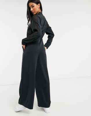 adidas originals bellista lace insert wide leg trousers in black