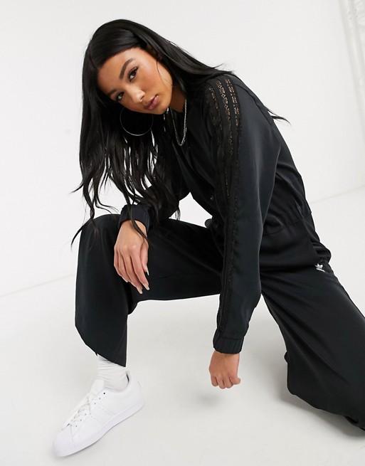 adidas Originals Bellista lace insert jumpsuit in black