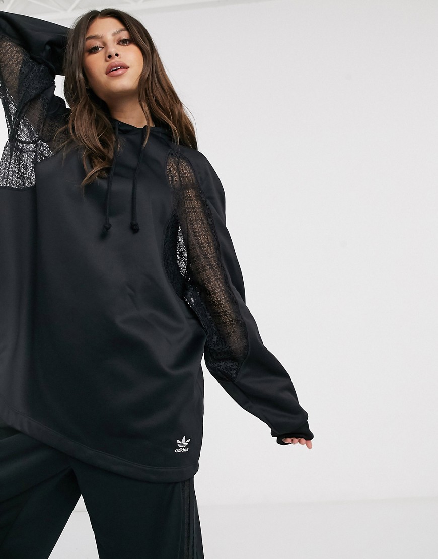 adidas Originals Bellista lace insert oversized hoodie in black