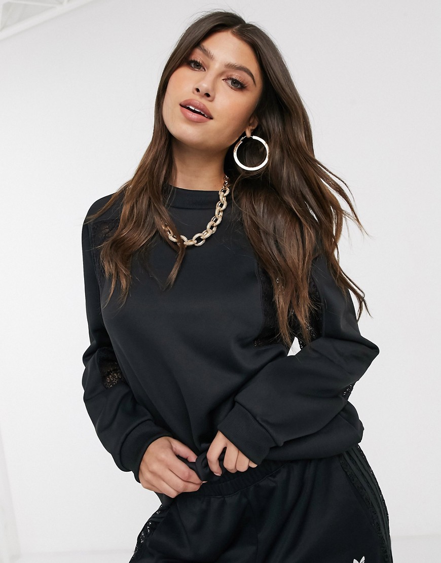 Adidas Originals Bellista lace insert oversized sweatshirt in black