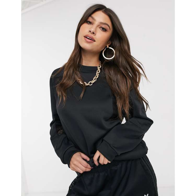 adidas Originals Bellista lace insert oversized sweatshirt in black