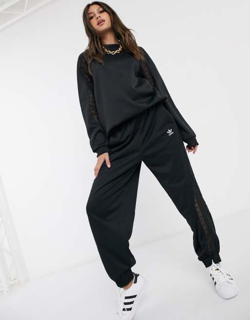adidas Originals Bellista lace insert oversized sweatshirt in black