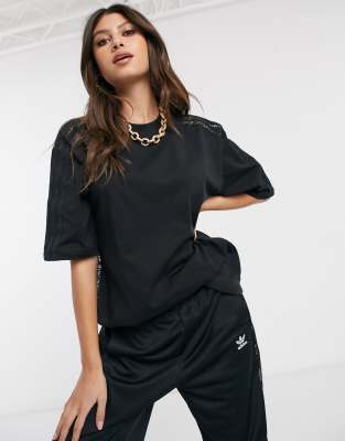 adidas Originals Bellista lace insert oversized t shirt in black ASOS