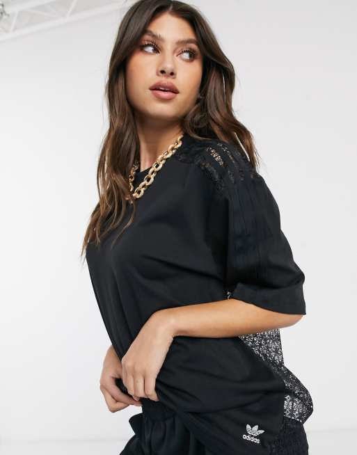 adidas Originals Bellista lace insert oversized t-shirt in black | ASOS