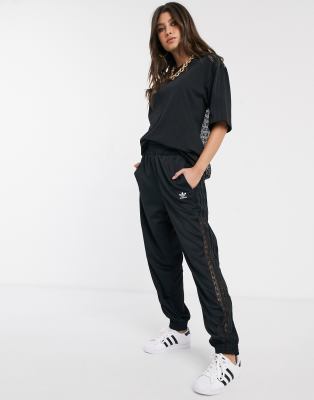 adidas originals bellista lace insert track pants in black