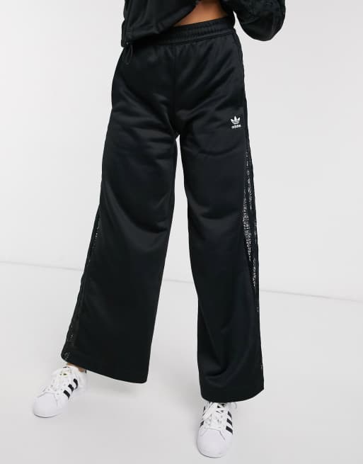 Adidas Originals Bellista Lace Insert Wide Leg Pants In Black Asos
