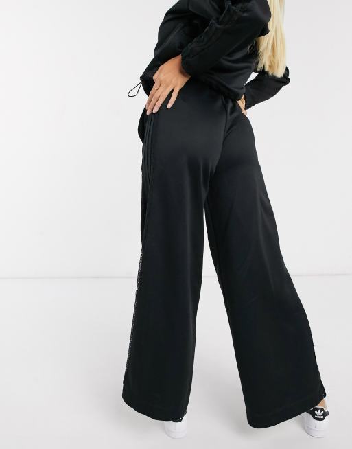 adidas Originals Bellista lace insert wide leg trousers in black