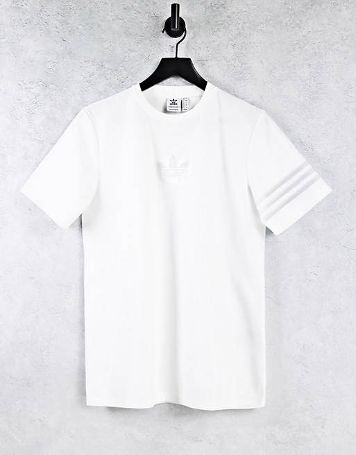 adidas Originals Bellista logo oversized shirt in white with mesh stripes