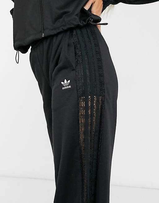 adidas Originals - Bellista - Pantaloni neri con fondo ampio e inserto in pizzo