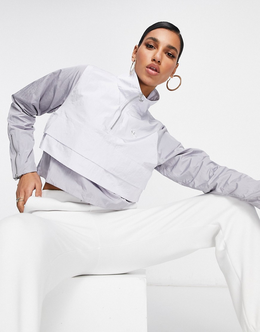 Adidas Originals Bellista quarter zip track top in gray and white-Grey