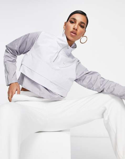 adidas Originals Bellista quarter-zip track top in grey and white