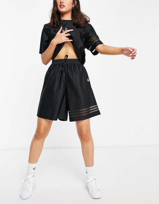 adidas Originals Bellista Short avec logo et rayures en tulle Noir