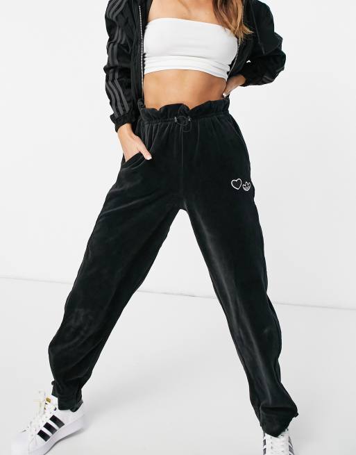 Adidas velour tracksuit black discount