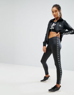 adidas black trefoil taped leggings