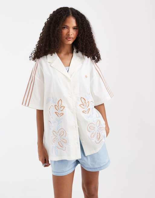 adidas Originals – Besticktes Freizeithemd in Wollweiß, 2 von 4