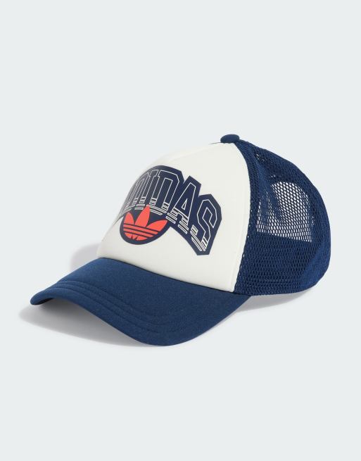 adidas Originals – Biała piankowa czapka trucker z wygiętym daszkiem