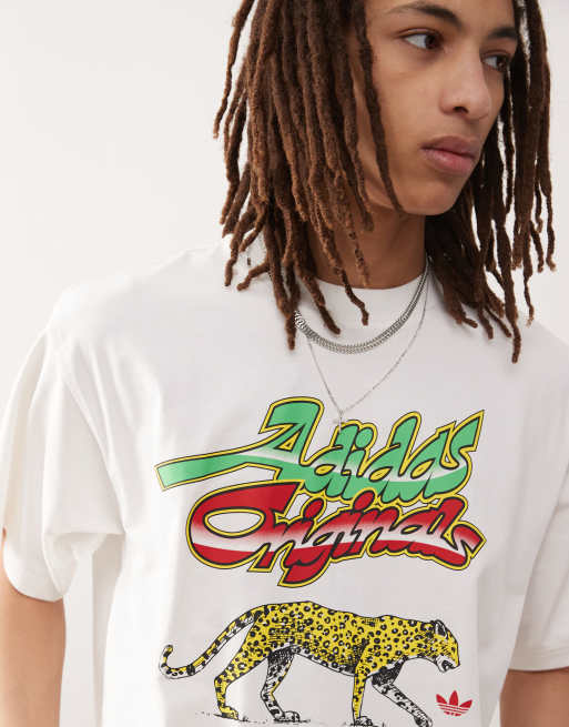 adidas Originals – Biały T-shirt z grafiką lamparta