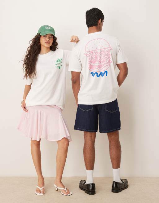 adidas Originals – Biały T-shirt z grafiką z burgerem