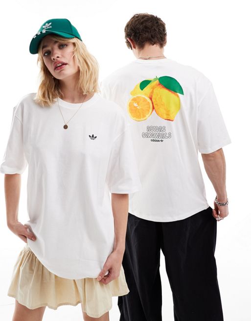 adidas simons Originals – Biały T-shirt z grafiką z motywem cytryn na plecach