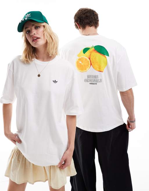 adidas simons Originals – Biały T-shirt z grafiką z motywem cytryn na plecach